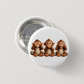 Drie Wijze Apen Ronde Button 3,2 Cm (Voorkant /achterkant)