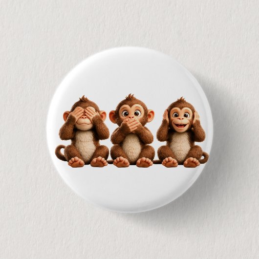 Drie Wijze Apen Ronde Button 3,2 Cm (Voorkant)