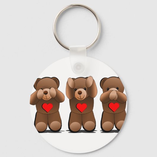 Drie Wijze apen, Teddy Bear Print Sleutelhanger (Voorkant)