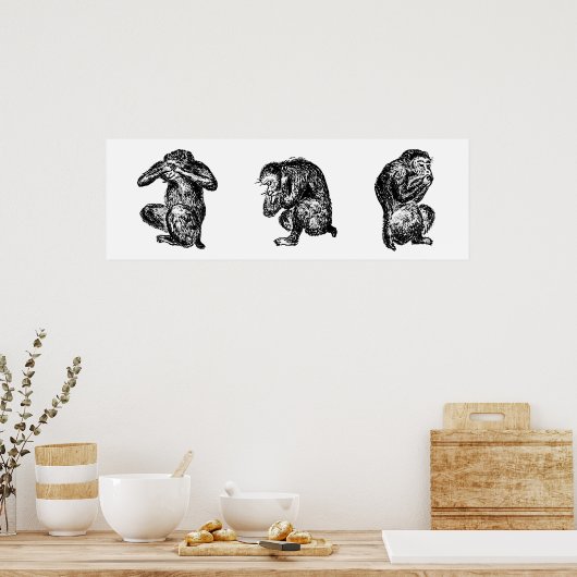 Drie Wijze apen zien, horen en spreken geen Kwaad Poster (Keuken)