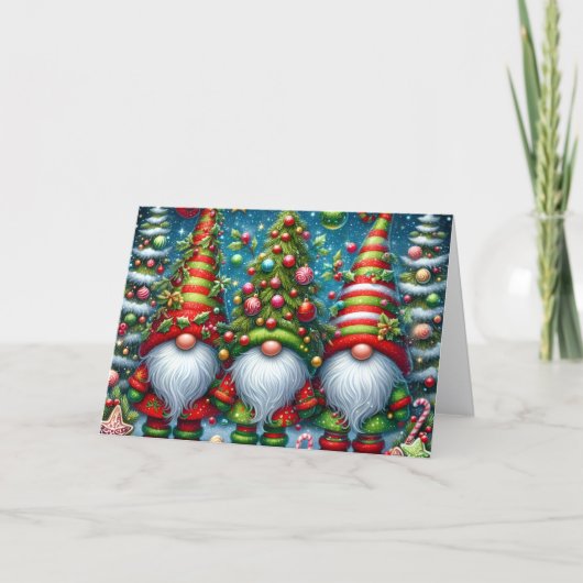 Drie Wijze Kabouters Kerstmis Feestdagen Kaart (Voorkant)