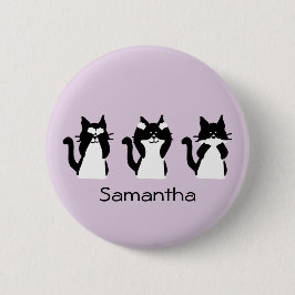 Drie Wijze Kitties Zwart Wit Paars Aangepast Ronde Button 5,7 Cm