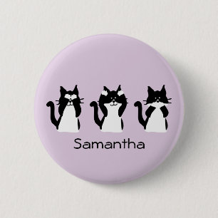 Drie Wijze Kitties Zwart Wit Paars Aangepast Ronde Button 5,7 Cm