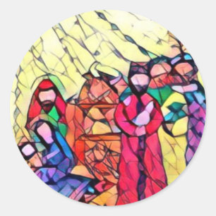 Drie wijze mannen in Manger Ronde Sticker