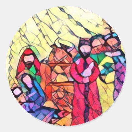 Drie wijze mannen in Manger Ronde Sticker (Voorkant)