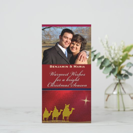 Drie Wijze Mannen Kerst Gepersonaliseerde Fotokaar Feestdagenkaart (Staand voorkant)