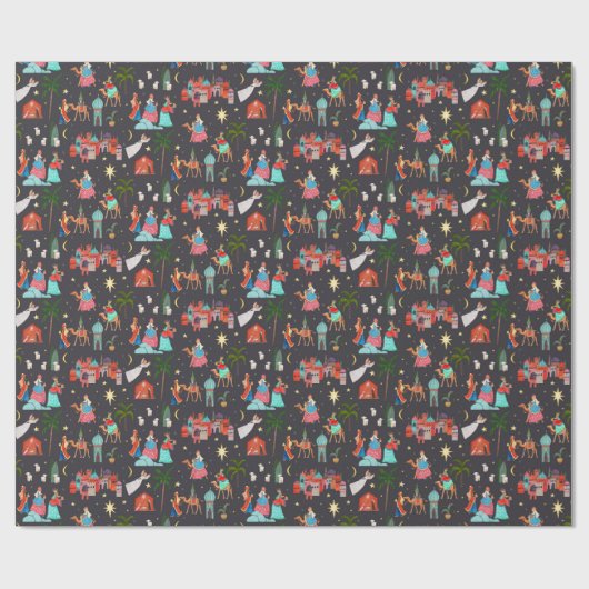 Drie Wijze mannen Kerstvakantie Cadeaupapier (Vlak)