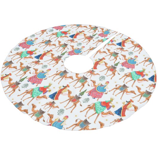 Drie wijze mannen kings & kamelen over druk kerstboom rok (Gekanteld)