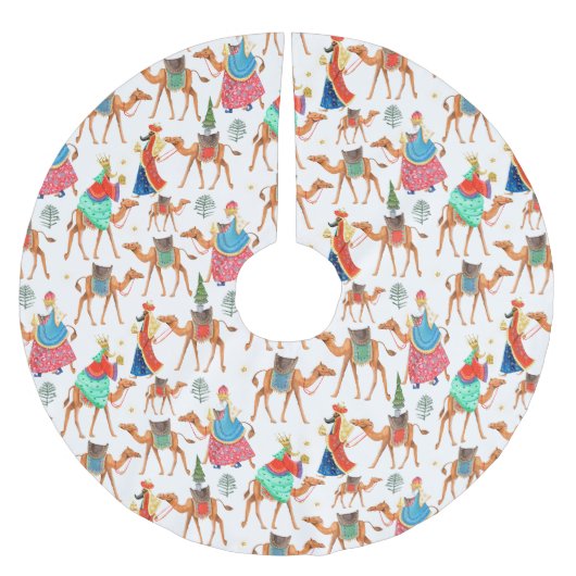 Drie wijze mannen kings & kamelen over druk kerstboom rok (Voorkant)