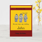Drie wijze, moderne apen, verjaardagskaarten kaart (Gele Bloem)