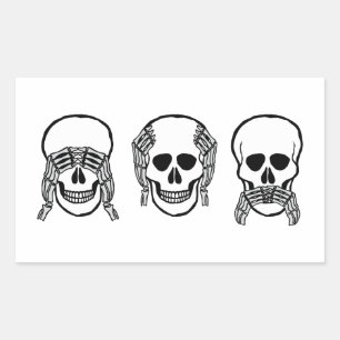 Drie wijze schedels, zien, horen, spreken geen kwa rechthoekige sticker