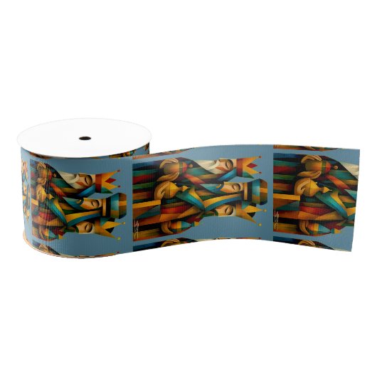 Drie Wijzen Abstracte Geboortekunst Grosgrain Lint (Spoel)