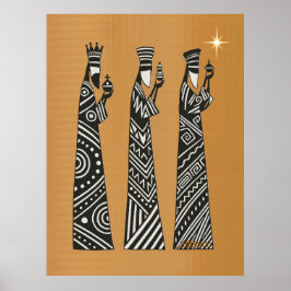 Drie Wijzen Kerstmis Kerststal Zwart en Wit Poster