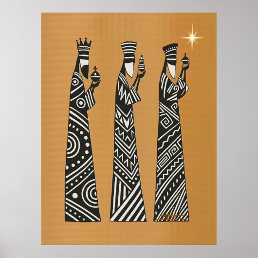 Drie Wijzen Kerstmis Kerststal Zwart en Wit Poster (Voorkant)