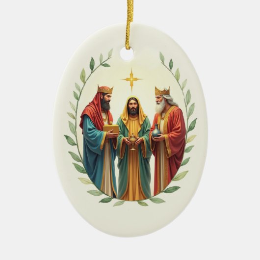 Drie Wijzen Koningen Gods Vrede Zegen Keramisch Ornament (Voorkant)