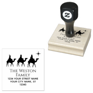 Drie Wijzen Koningen Ster Kerstmis #2 Naam Adres Rubberstempel
