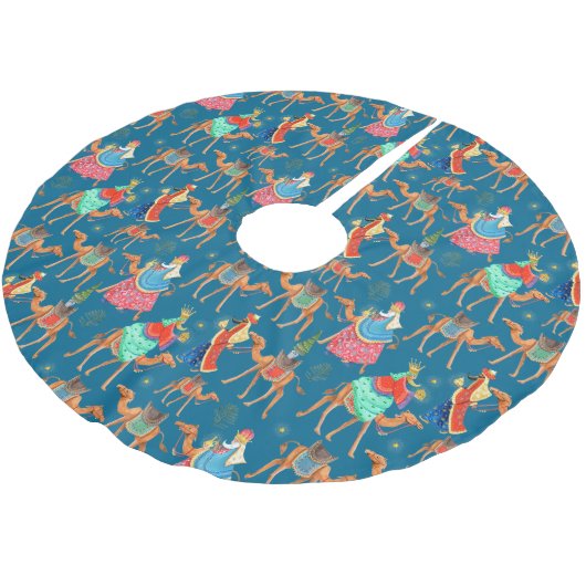 Drie wijzen mannen koningen en kamelen blauw over  kerstboom rok (Gekanteld)