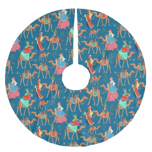 Drie wijzen mannen koningen en kamelen blauw over  kerstboom rok (Voorkant)
