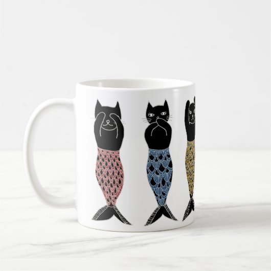 Drie wijzen op Mermaid Cats Koffiemok (Links)
