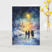 Drie Wijzen op weg onder de Kerstster Kaart (Gele Bloem)