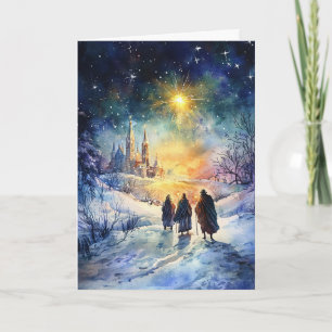 Drie Wijzen op weg onder de Kerstster Kaart