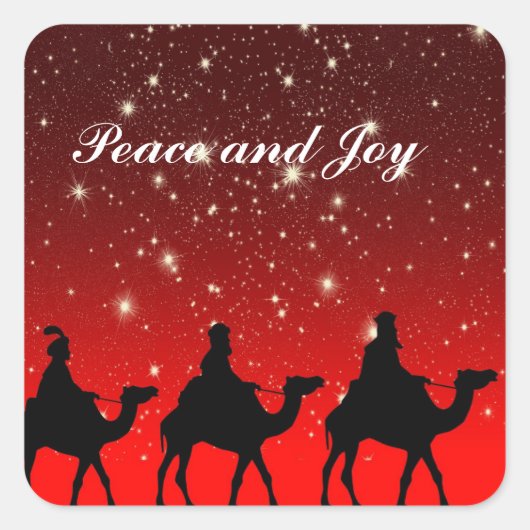 Drie Wijzen VREDE EN VREUGDE Aangepaste KERST Vierkante Sticker (Voorkant)