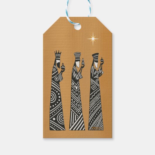 Drie Wijzen Zwart en Wit Kerststal scène Cadeaulabel (Voorkant)