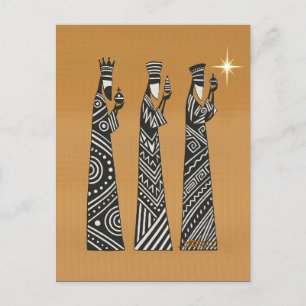 Drie Wijzen Zwart & Wit Kerstmis Geboorte Briefkaart