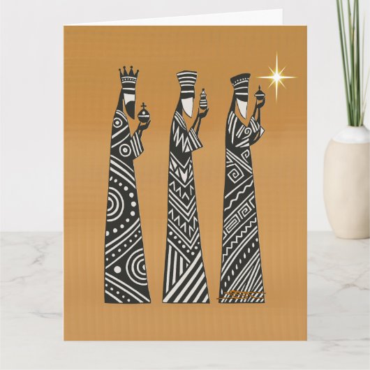 Drie Wijzen Zwart & Wit Kerstmis Geboorte Kaart (Voorkant)