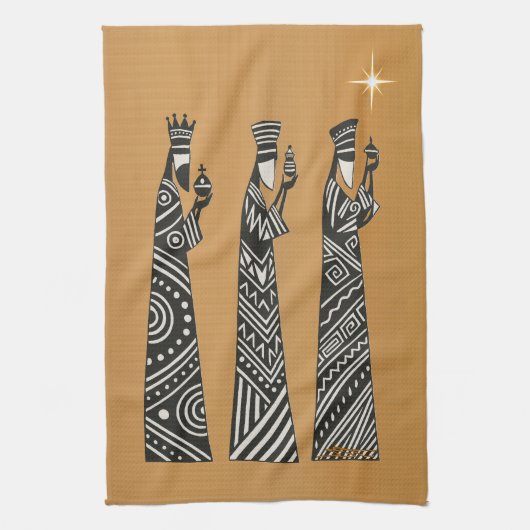 Drie Wijzen Zwart & Wit Kerstmis Geboorte Theedoek (Verticaal)
