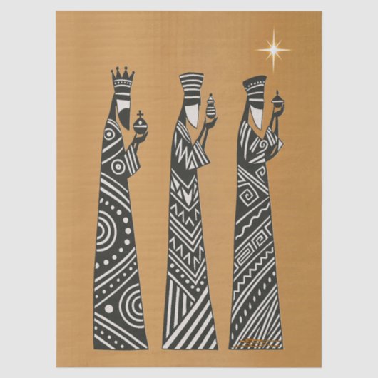 Drie Wijzen Zwart & Wit Kerstmis Geboorte Tissuepapier (Voorkant)