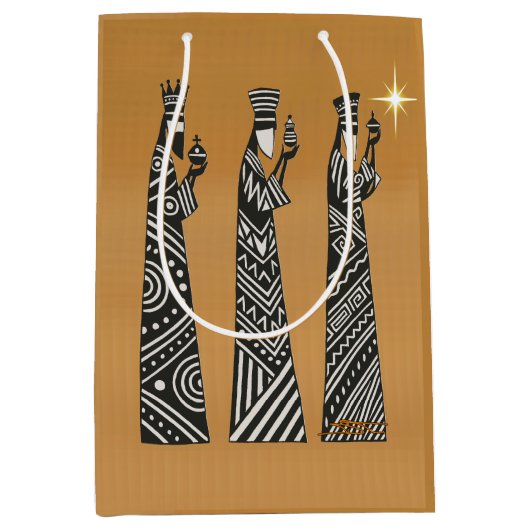 Drie Wijzen Zwart & Wit Kerstmis Kribbe Medium Cadeauzakje (Voorkant)