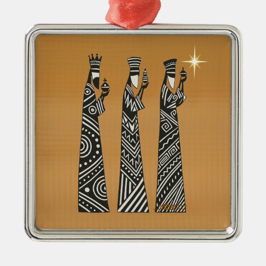 Drie Wijzen Zwart & Wit Kerststal Metalen Ornament (Voorkant)