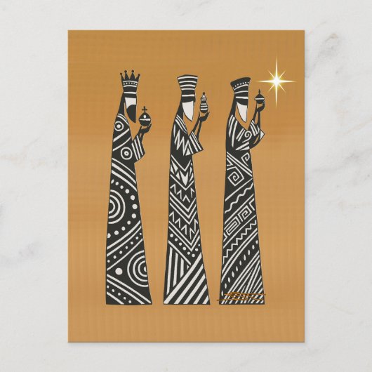 Drie Wijzen Zwart-Wit Kerststal scène Feestdagenkaart (Voorkant)