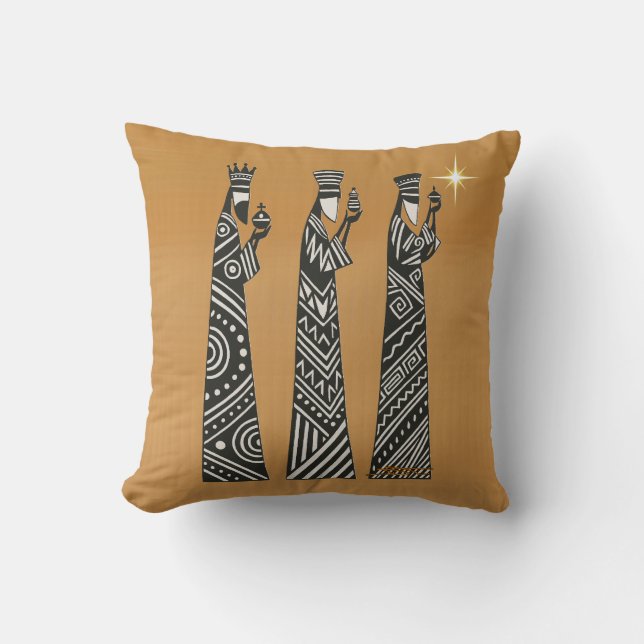 Drie Wijzen Zwart & Wit Kerststal scène Kussen (Voorkant)