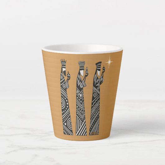 Drie Wijzen Zwart-Wit Kerststal scène Latte Mok (Voorkant)