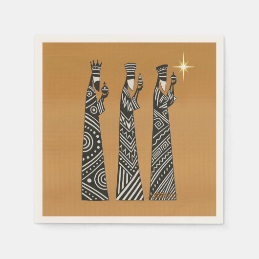 Drie Wijzen Zwart & Wit Kerststal Servet (Voorkant)