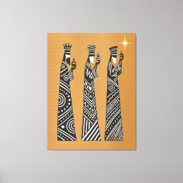 Drie Wijzen Zwart & Witte Kerststal Canvas Afdruk