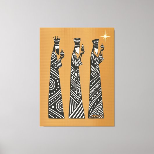 Drie Wijzen Zwart & Witte Kerststal Canvas Afdruk (Voorkant)