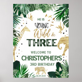 Drie Wild Oerwoud kinderen Verjaardagsfeestje welk Poster