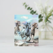 Drie Wilde Mustangs Rennen Over De Vlaktes Briefkaart (Staand voorkant)
