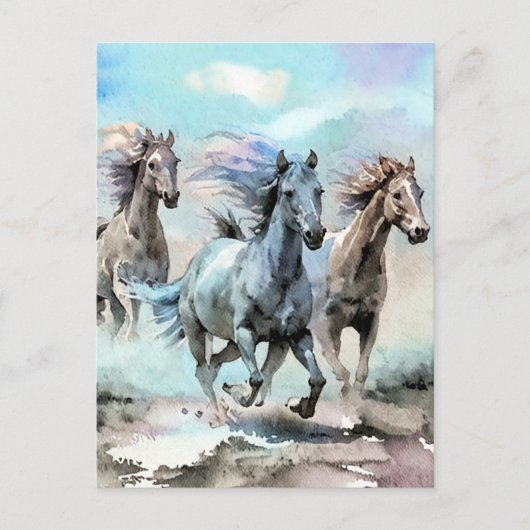 Drie Wilde Mustangs Rennen Over De Vlaktes Briefkaart (Voorkant)