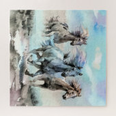 Drie Wilde Mustangs Rennen Over De Vlaktes Legpuzzel (Horizontaal)