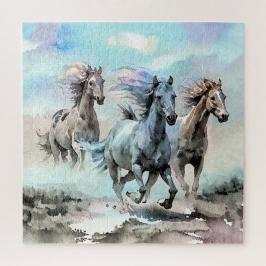 Drie Wilde Mustangs Rennen Over De Vlaktes Legpuzzel (Verticaal)