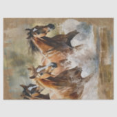 Drie wilde paarden lopen door water decoupage tissuepapier (Voorkant)