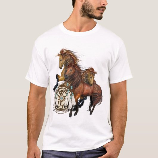 Drie Wilde Stallions en Mandala Shirt (Voorkant)
