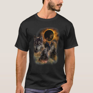 Drie wilde wolven die met de volle maan Wolf Howl T-shirt