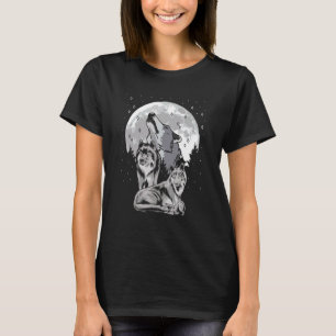 Drie Wilde Wolven Huilende Volle Maan Wolf Gehuil T-shirt