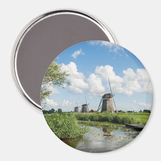 Drie windmolens en een gracht ronde magneet (Voorkant / Achterkant)