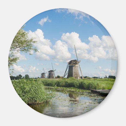 Drie windmolens en een gracht ronde magneet (Voorkant)